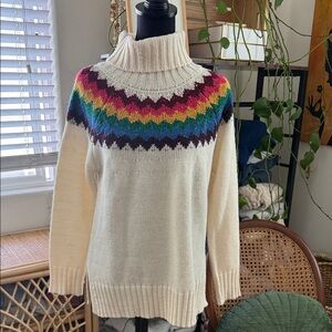 Alya Anthropologie Rainbow Fair Isle Knit Popover Turtleneck Tunic Sweater
